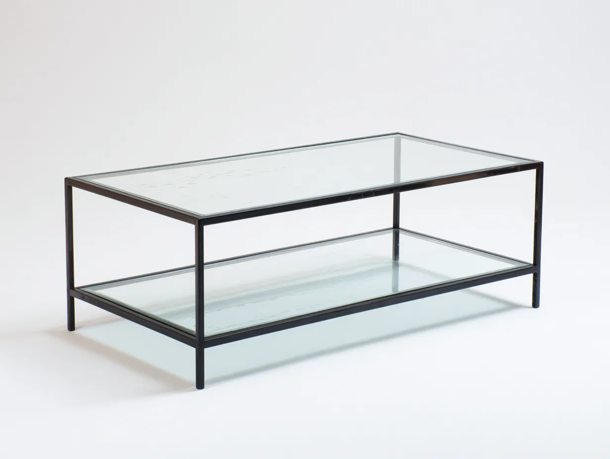 Couchtisch Glas 113x53x45 cm - schwarz und hellgrau - minimalistisch mit Unterablage