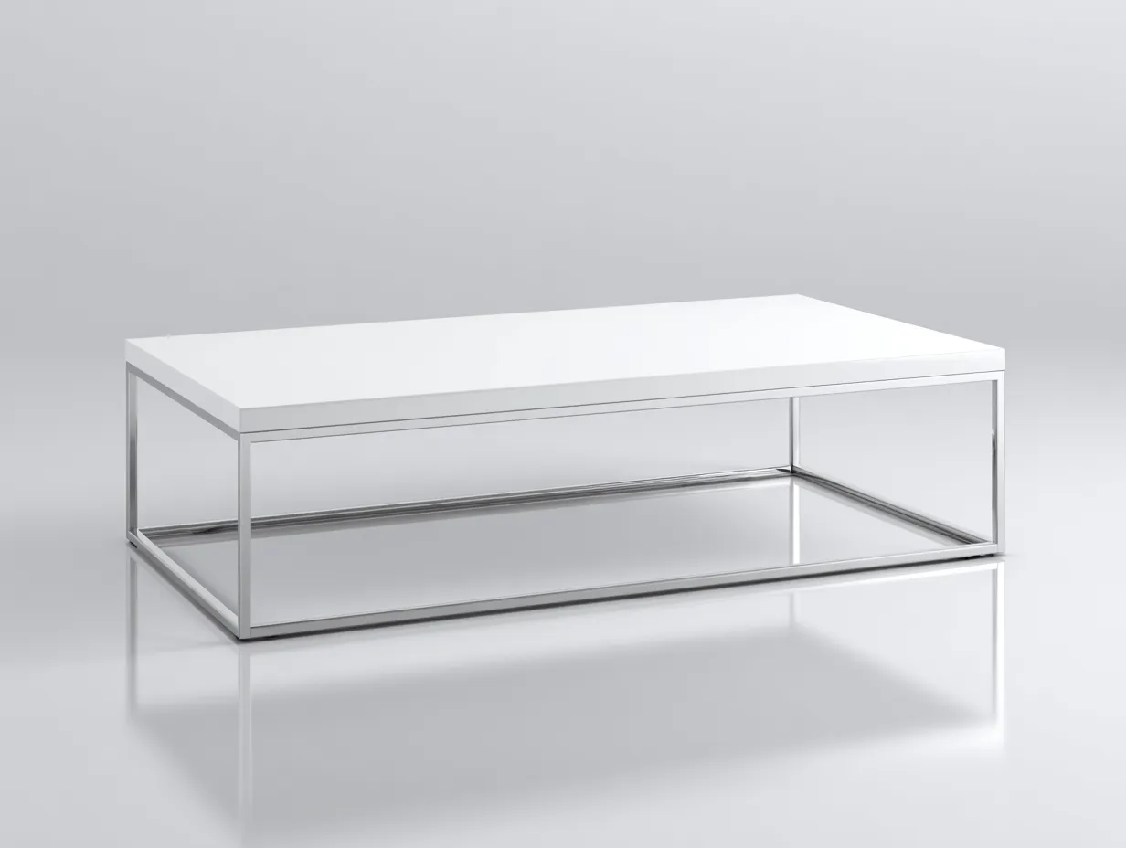 Couchtisch Holzoptik Metall 114x55x40 cm - weiß und chrom - moderner Wohnzimmertisch