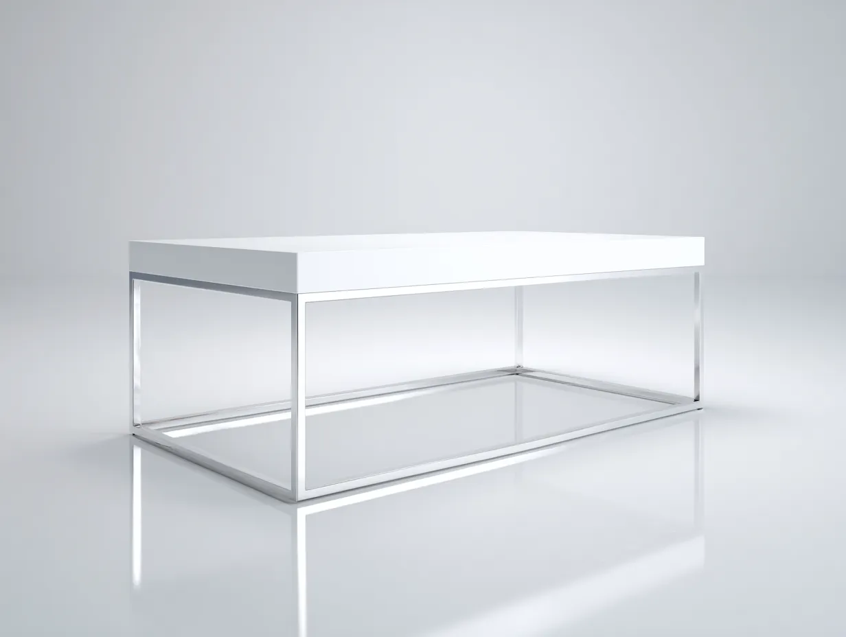 Couchtisch Holzoptik Metall 116x56x41 cm - weiß und chrom - rechteckig mit offenem Gestell