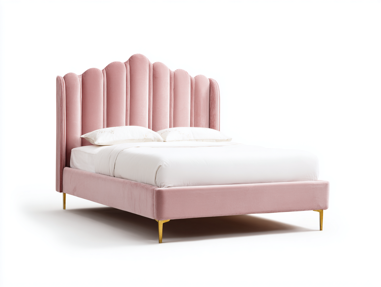Letto matrimoniale imbottito in velluto per camera 210x170x125 cm - rosa e oro - design moderno-Zalenvastudio