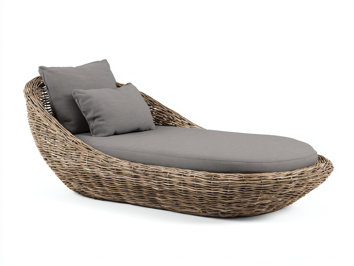 Lettino prendisole in rattan 180x85x78 cm - naturale-grigio - stile moderno per giardino-Zalenvastudio