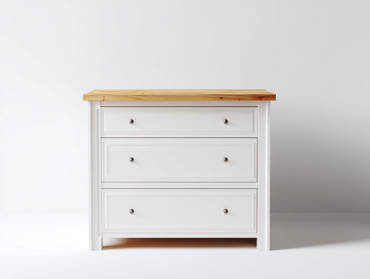Cassettiera in legno per camera 90x42x82 cm - bianco e naturale - design classico-Zalenvastudio