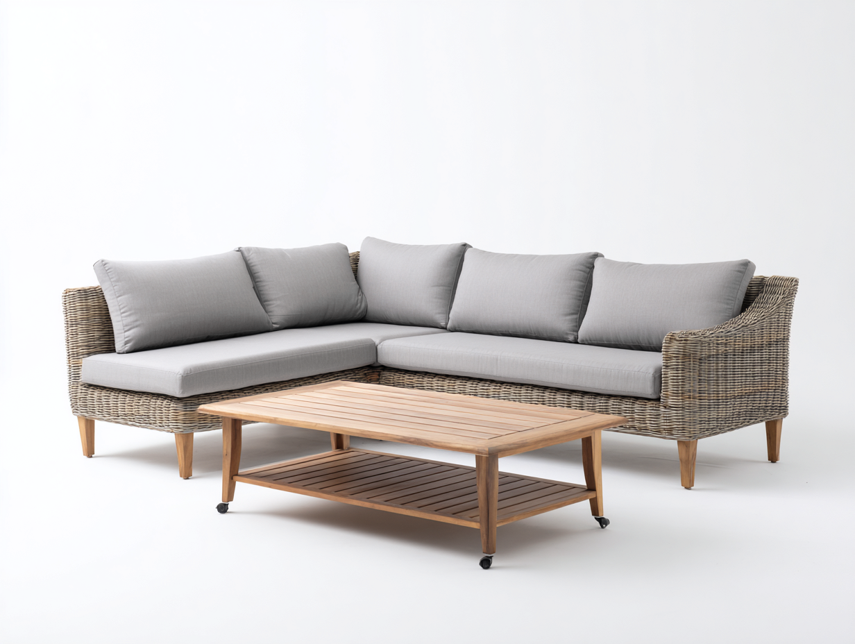 Divani da esterno in rattan 300x210x78 cm - naturale e grigio chiaro - design moderno per giardino-Zalenvastudio