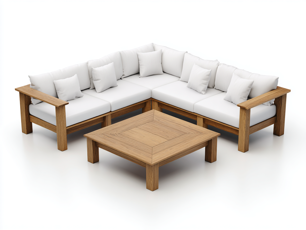 Divani da esterno in legno 260x260x65 cm - bianco e naturale - design moderno - adatto al giardino-Zalenvastudio