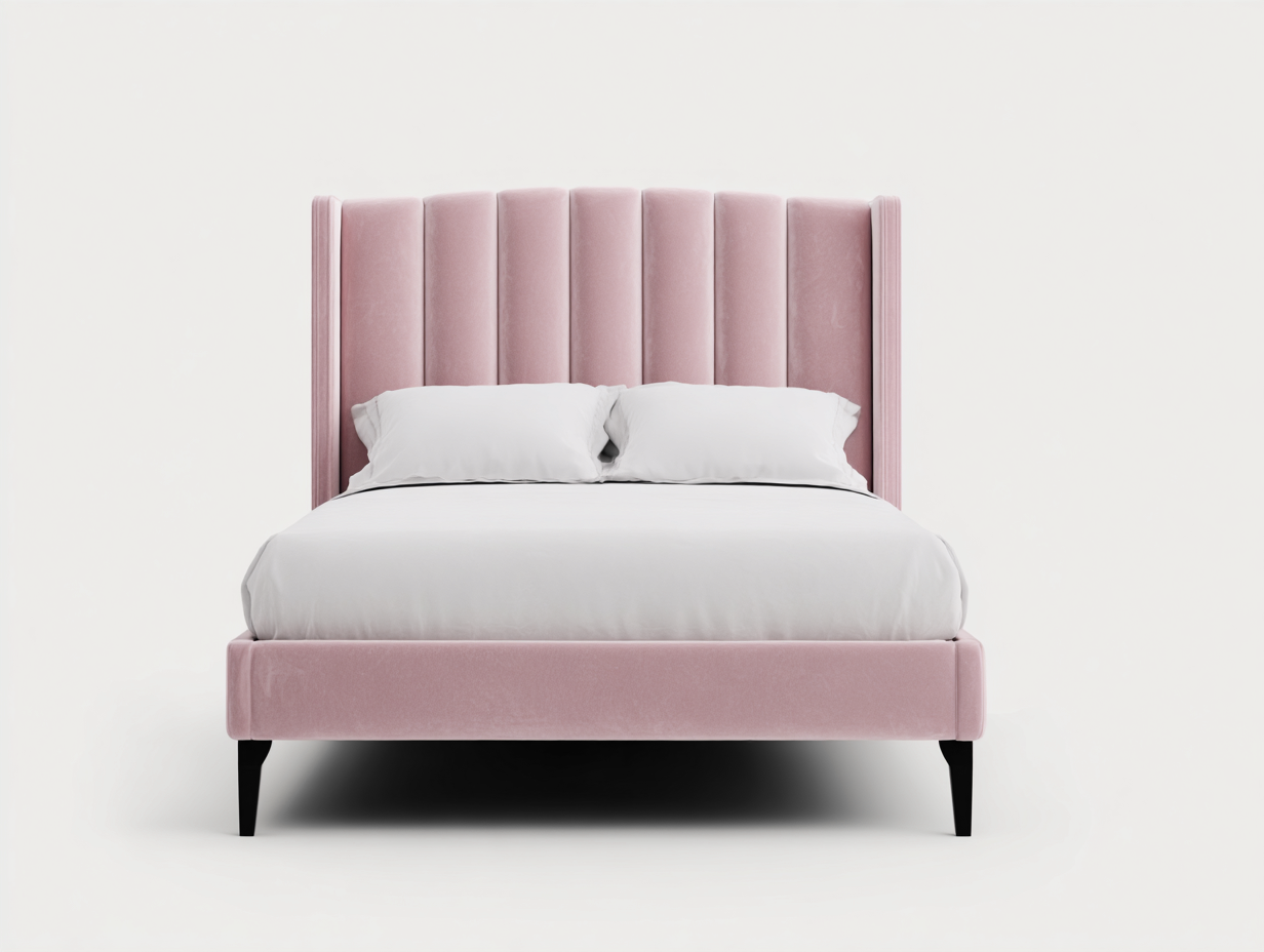 Letto matrimoniale imbottito in velluto per camera 210x170x125 cm - rosa e nero - design moderno-Zalenvastudio