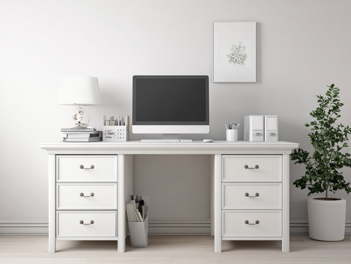 Scrivania in legno per ufficio 150x60x78 cm - bianco - design classico-Zalenvastudio