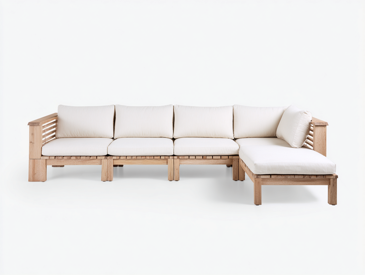 Divani da esterno in legno 300x210x78 cm - naturale e bianco - design moderno per giardino-Zalenvastudio