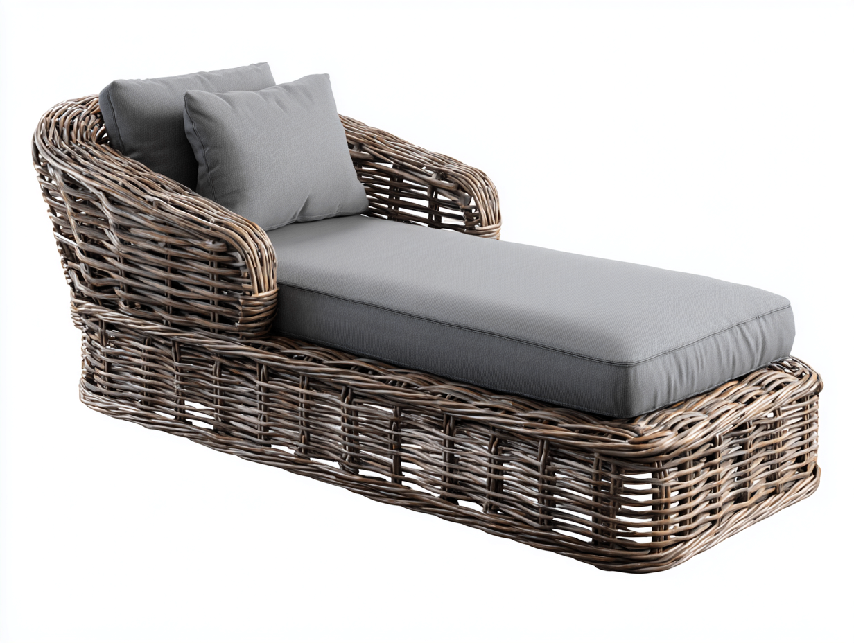 Lettino prendisole in rattan 185x75x82 cm - naturale e grigio - stile moderno per giardino-Zalenvastudio