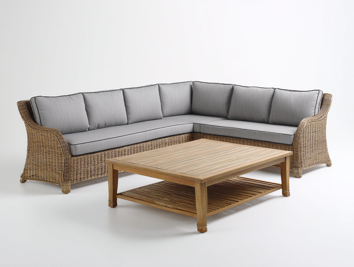 Divani da esterno in rattan per esterni 300x220x75 cm - grigio e naturale - design moderno - adatto al giardino-Zalenvastudio