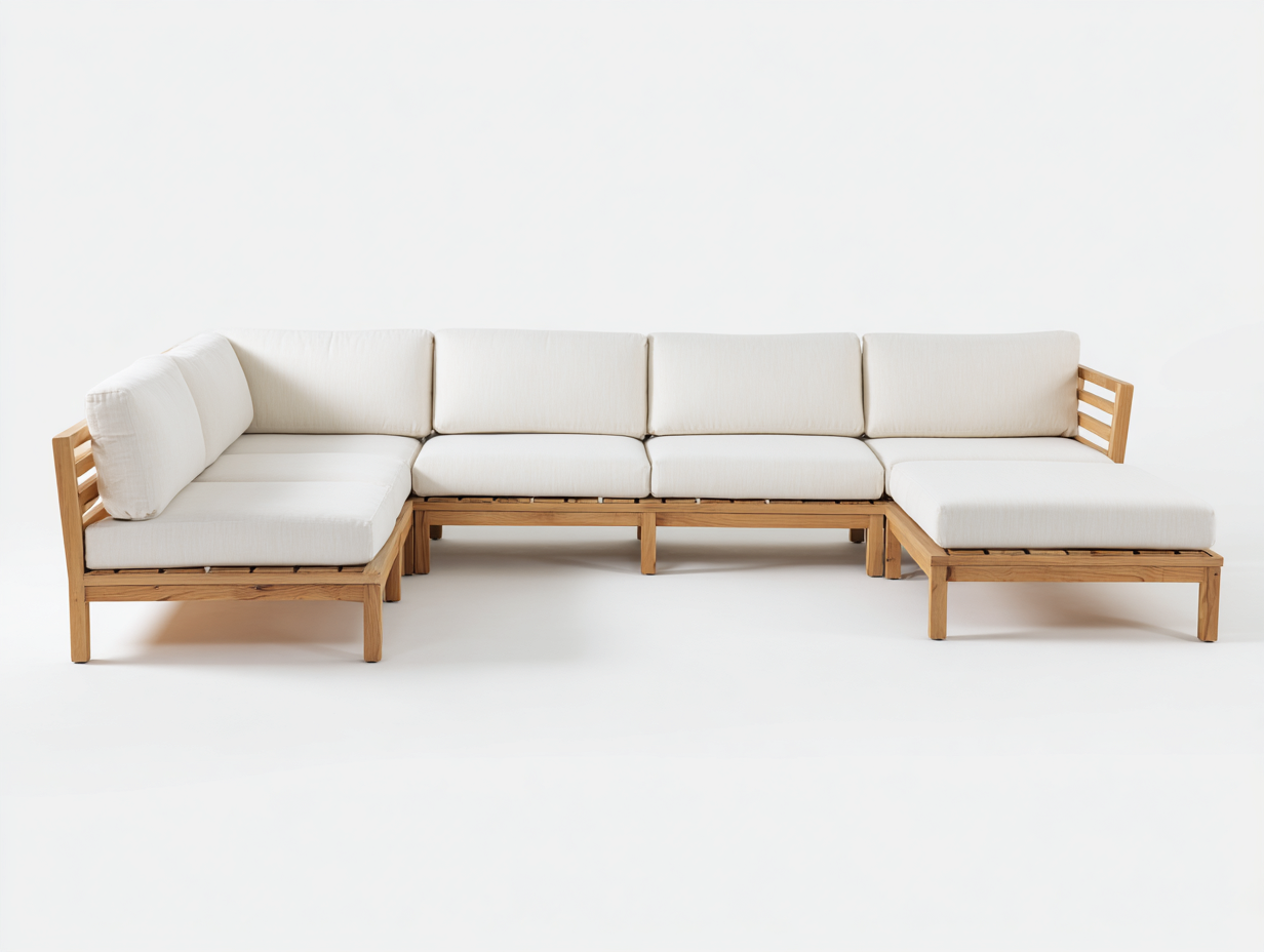 Divani da esterno in legno 340x240x78 cm - naturale e bianco - design moderno per giardino-Zalenvastudio