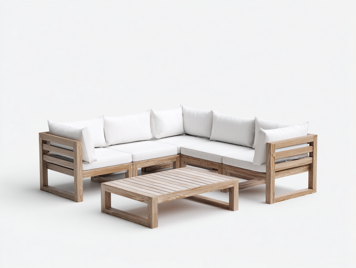 Divani da esterno in legno 220x220x72 cm - naturale e bianco - design moderno per giardino - adatto al giardino-Zalenvastudio