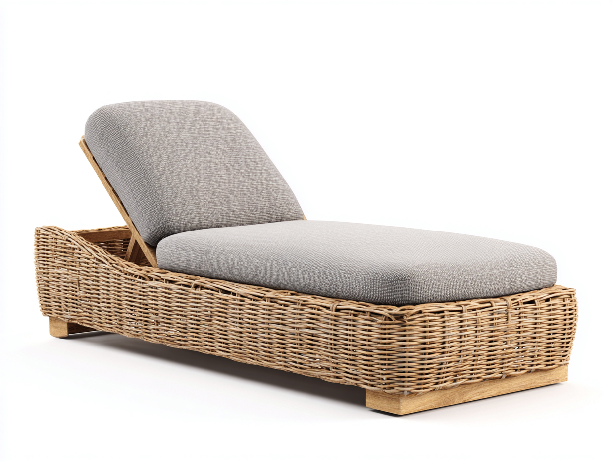Lettino prendisole in rattan per esterni 200x75x80 cm - grigio e naturale - design reclinabile - adatto al giardino-Zalenvastudio