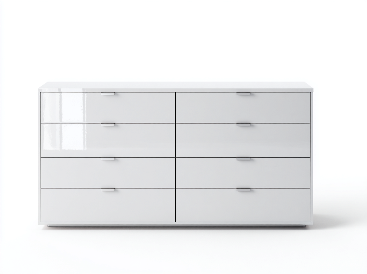 Cassettiera in legno lucido 160x45x82 cm - bianco - stile moderno per camera-Zalenvastudio