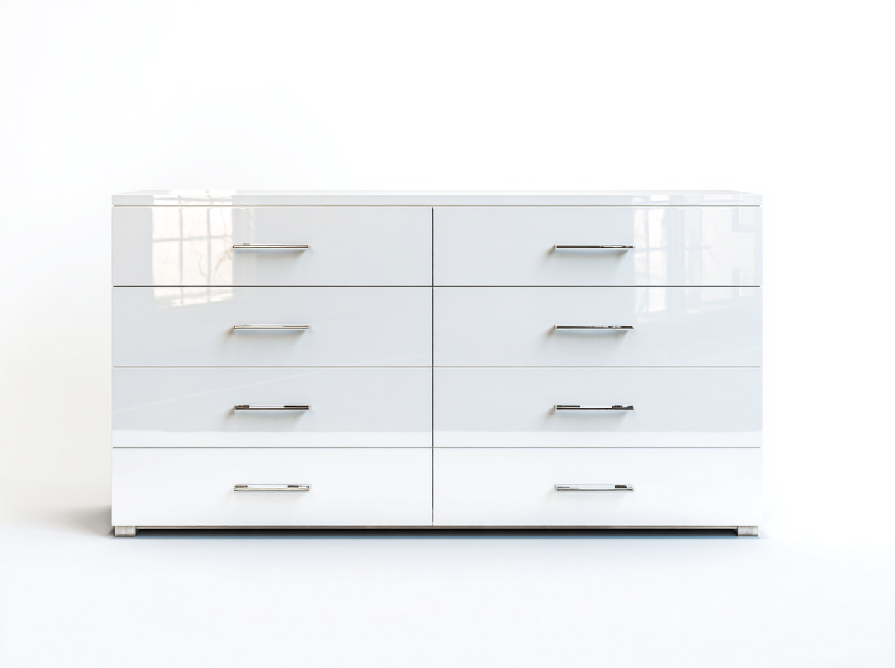 Cassettiera laccata per camera 120x40x78 cm - bianco lucido - design moderno-Zalenvastudio