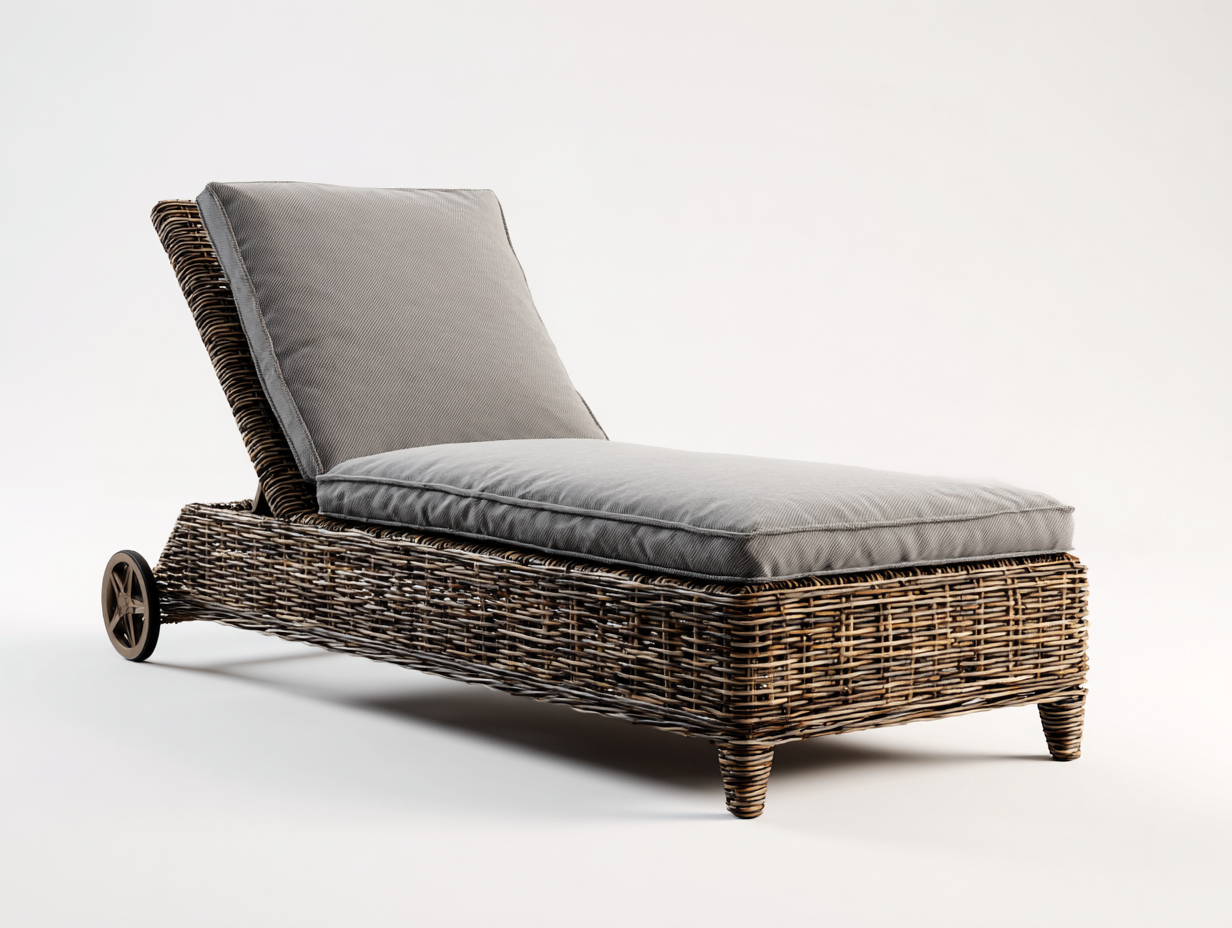 Lettino prendisole in rattan 195x72x88 cm - naturale e grigio - stile moderno per giardino-Zalenvastudio