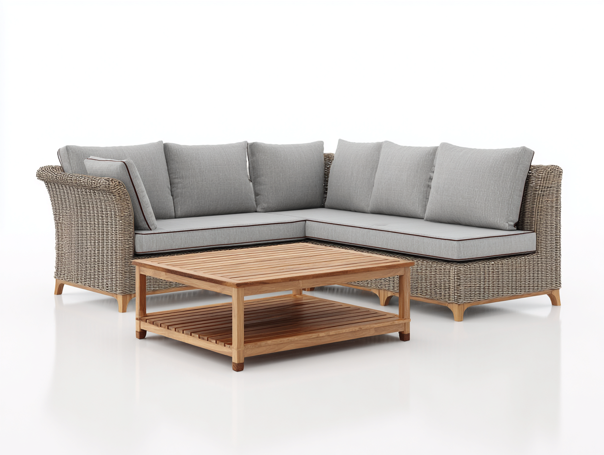 Divani da esterno in rattan per esterni 260x260x75 cm - grigio e naturale - design moderno - adatto al giardino-Zalenvastudio