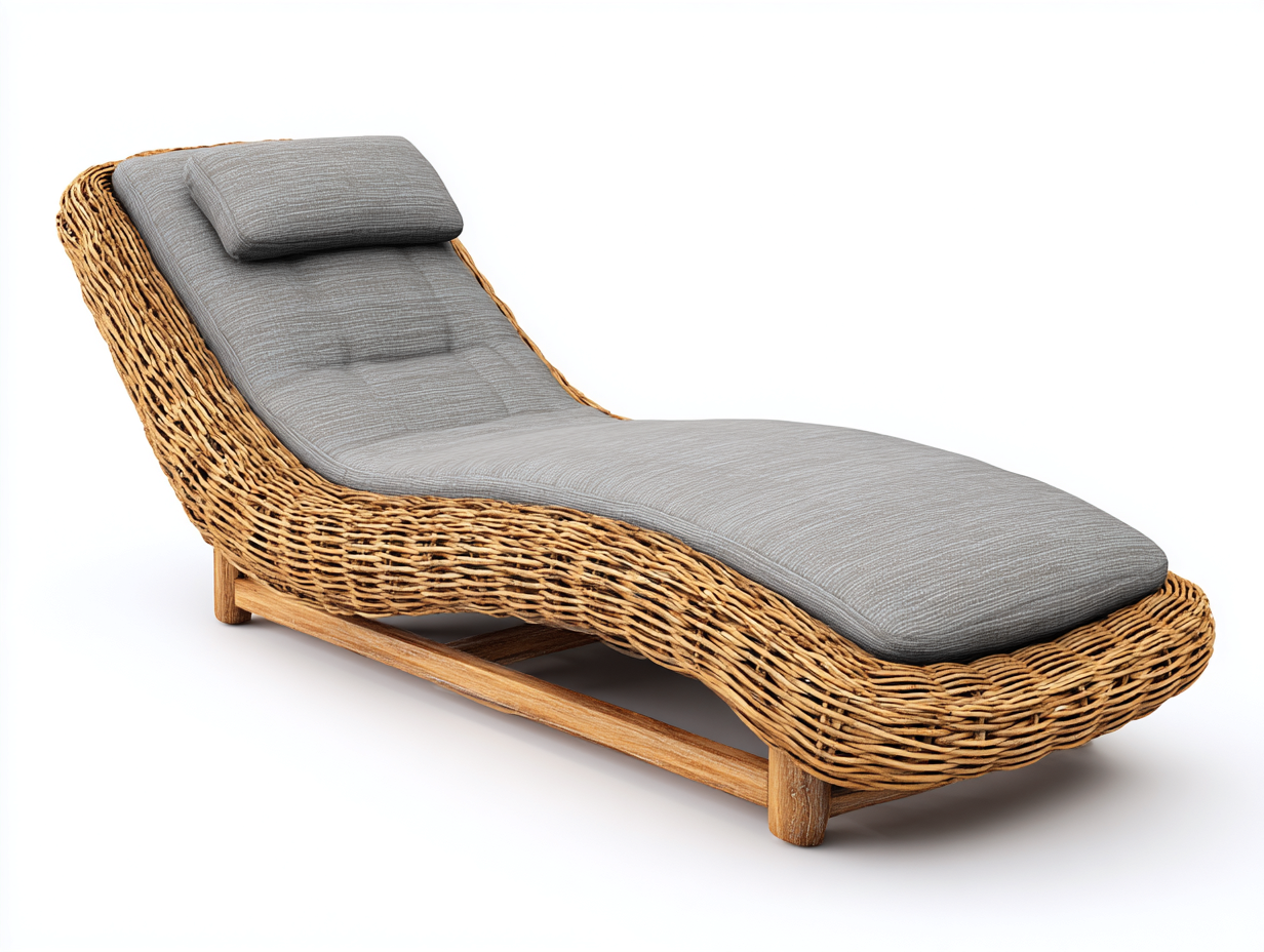 Lettino prendisole in rattan 190x72x88 cm - naturale-grigio - stile moderno per giardino-Zalenvastudio