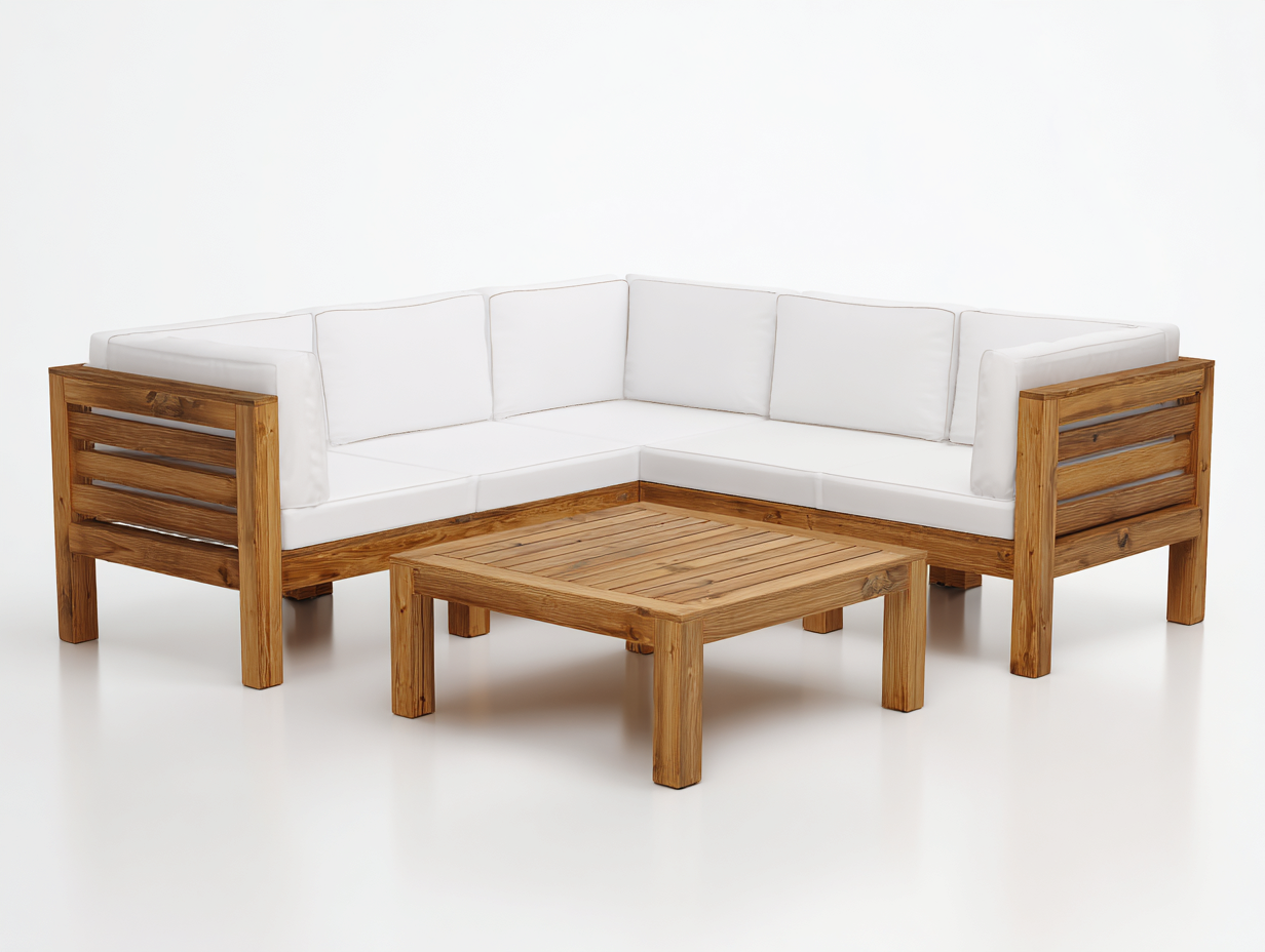 Divani da esterno in legno 260x260x65 cm - bianco e naturale - design moderno - adatto al giardino-Zalenvastudio