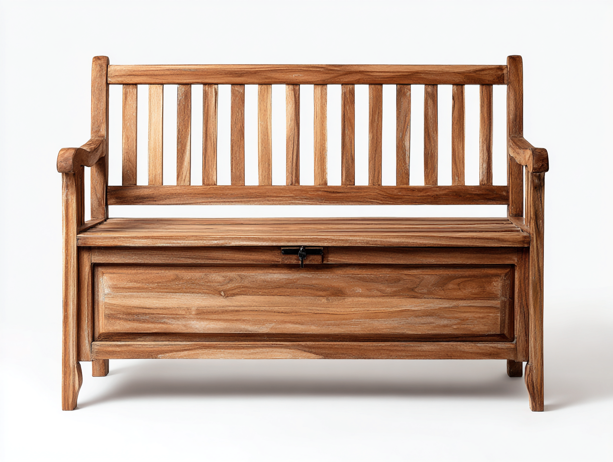 Bancos de jardín de madera 145x58x88 cm - Teca natural - Diseño clásico con almacenaje para exterior-Novexystudio