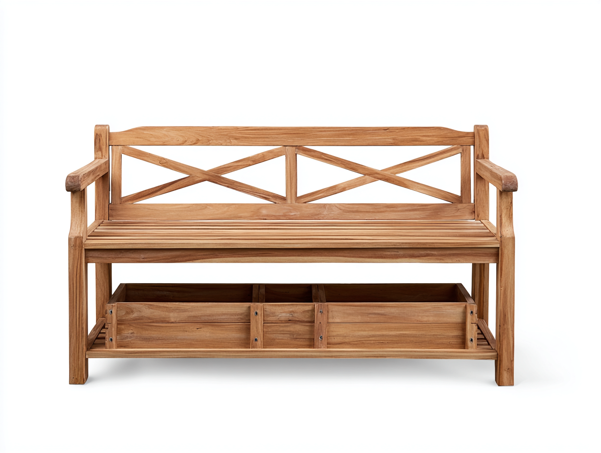 Bancos de jardín de madera 160x62x92 cm - Teca natural - Diseño clásico con almacenaje para exterior-Novexystudio