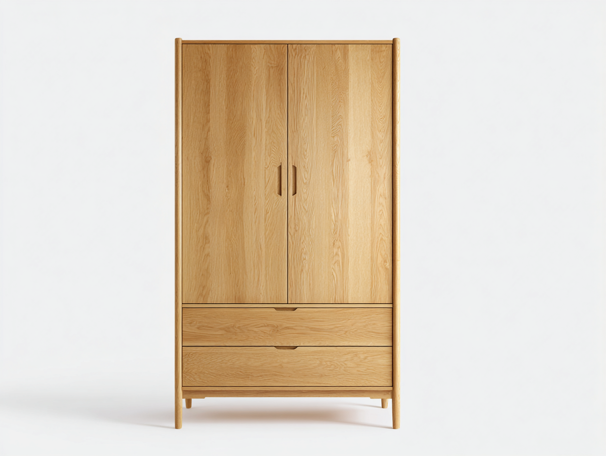 Armario de madera 95x55x185 cm - natural - diseño nórdico con puertas y cajones-Novexystudio