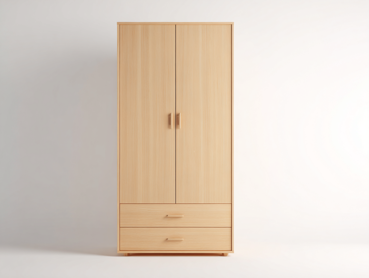 Armarios ropero 80x45x180 cm madera ingeniería color natural para dormitorio - 2 puertas 2 cajones - diseño nórdico funcional-Novexystudio