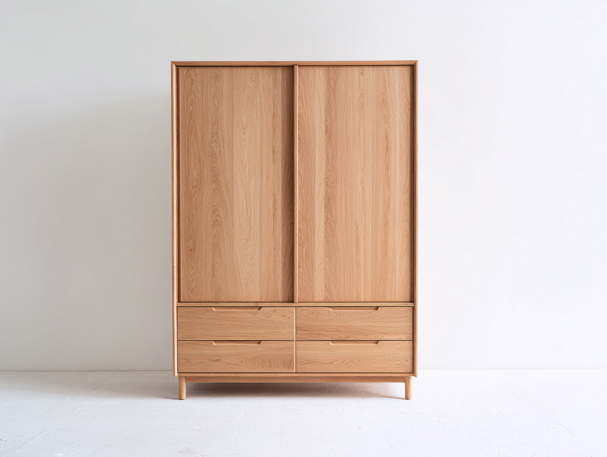 Armarios ropero 120x60x190 cm madera maciza color marrón para dormitorio con puertas correderas y 4 cajones - diseño nórdico-Novexystudio