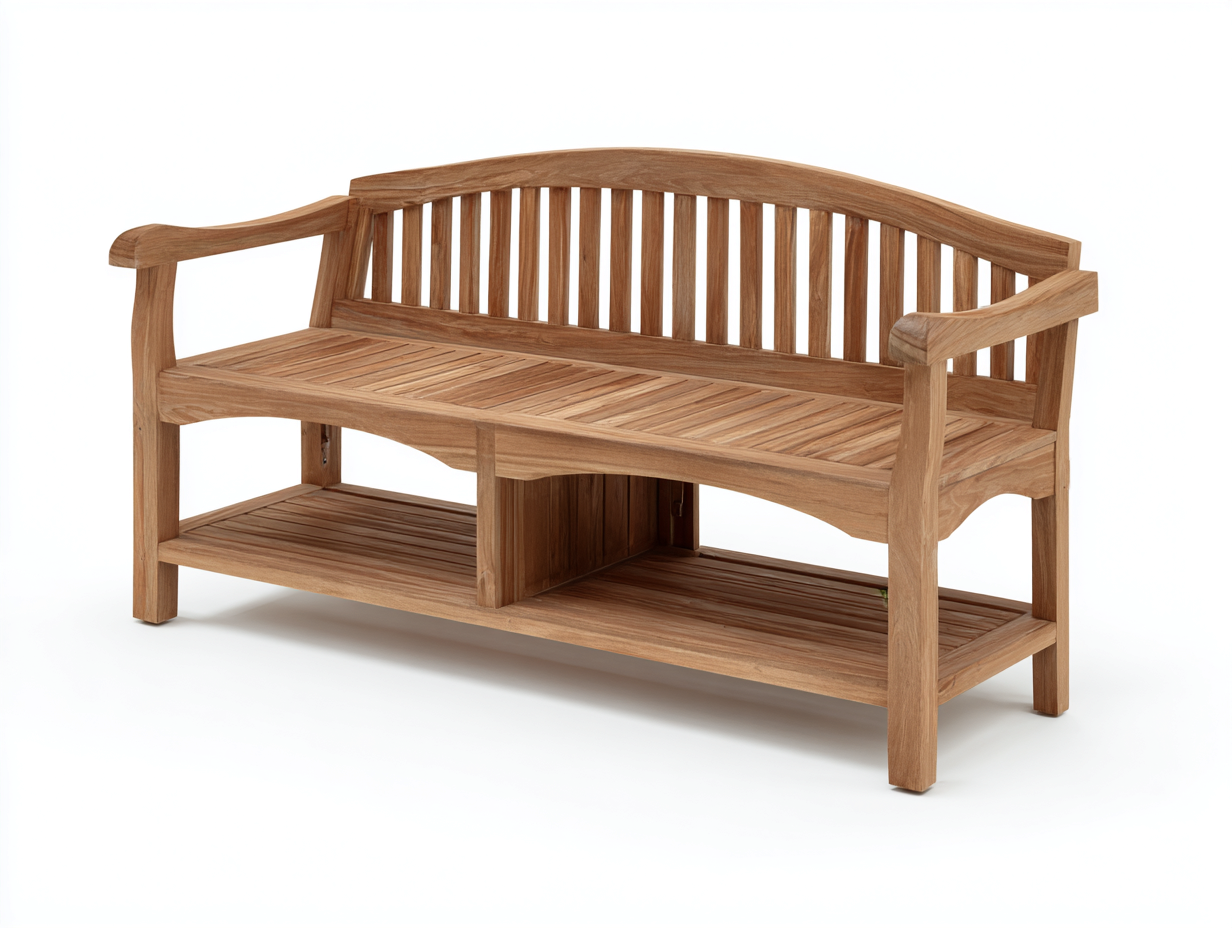 Banco de jardín de madera 150x62x92 cm - marrón - diseño clásico con estante inferior-Novexystudio