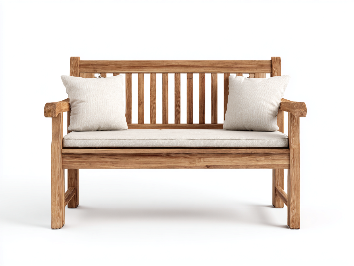 Bancos de jardín de madera 125x58x88 cm marrón y beige para exterior - diseño con cojín-Novexystudio