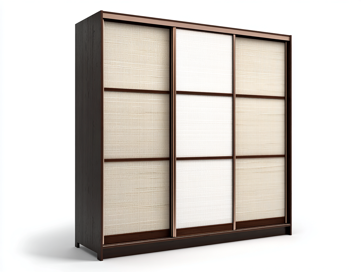 Armarios de madera y ratán 180x60x200 cm marrón y beige para dormitorio - puertas correderas-Novexystudio