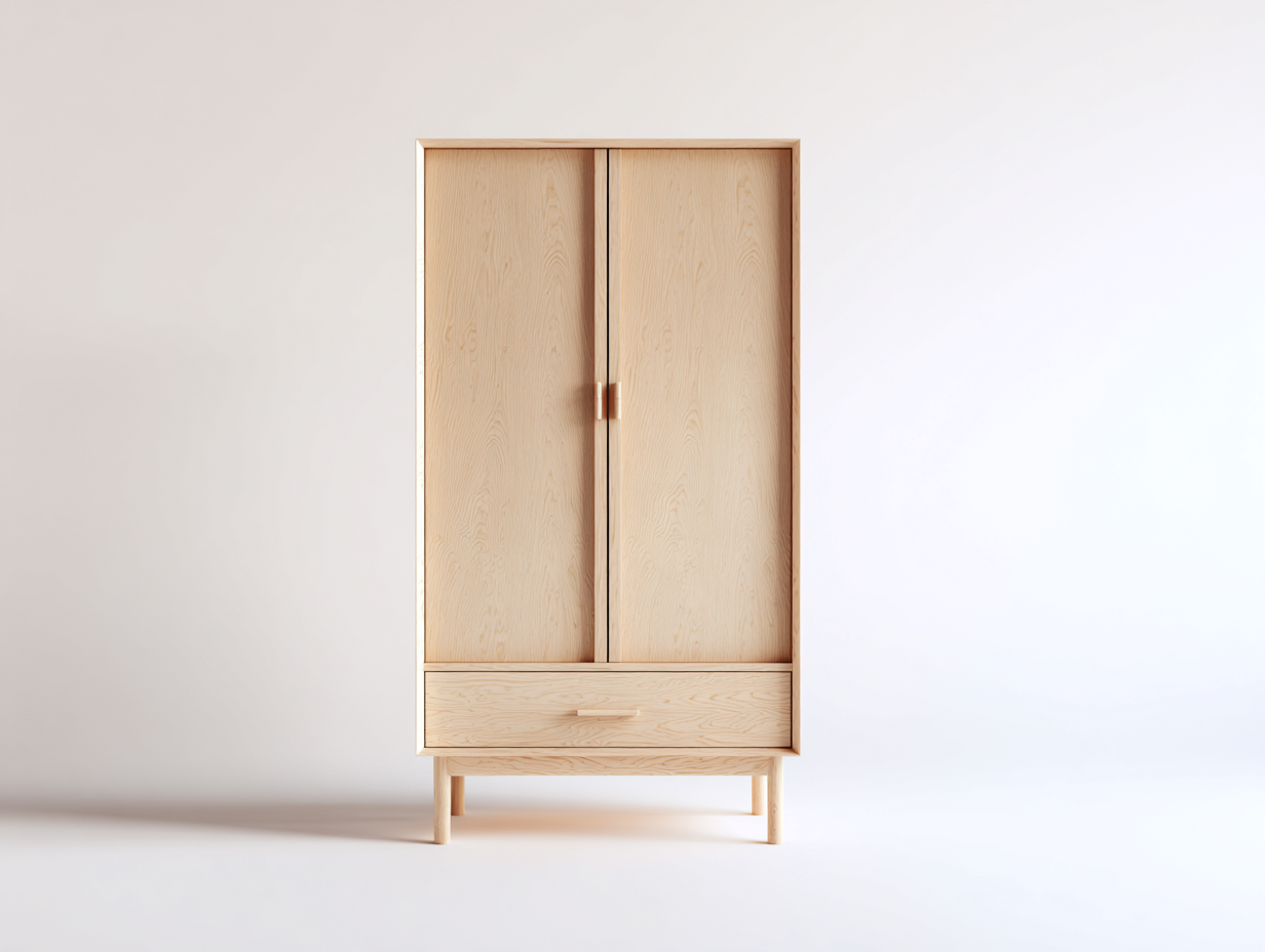 Armario de madera 90x52x175 cm - natural - diseño nórdico con puertas y cajón-Novexystudio