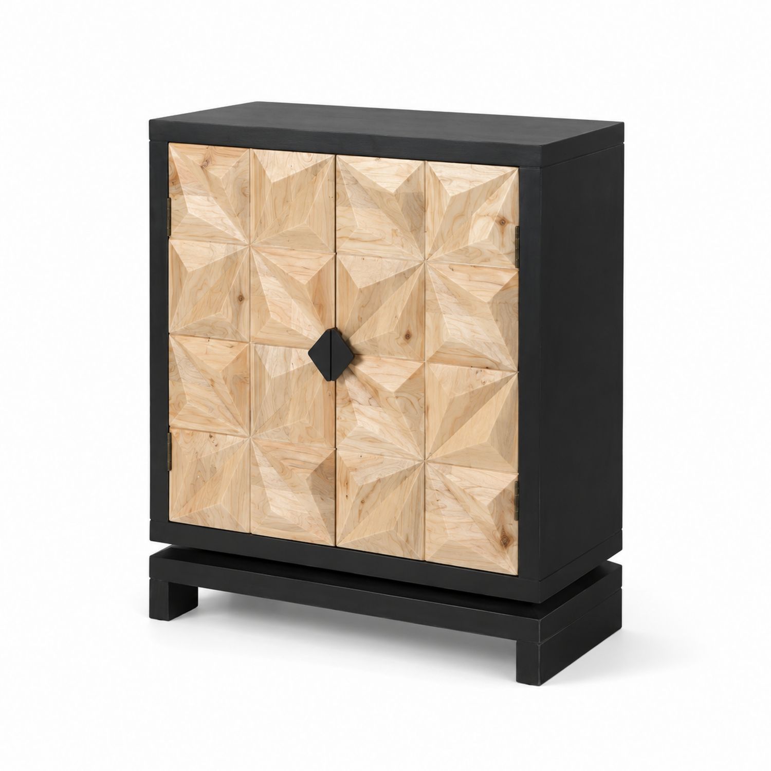 Armario de Madera de Acacia Tallada y MDF Negro