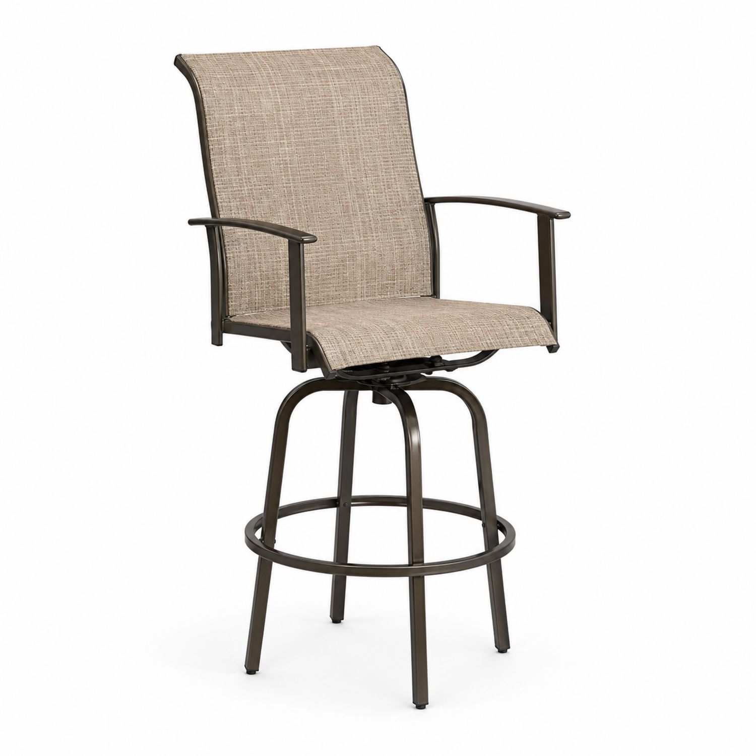 Taburete de Metal Giratorio con Asiento de Tela de Poliéster Beige