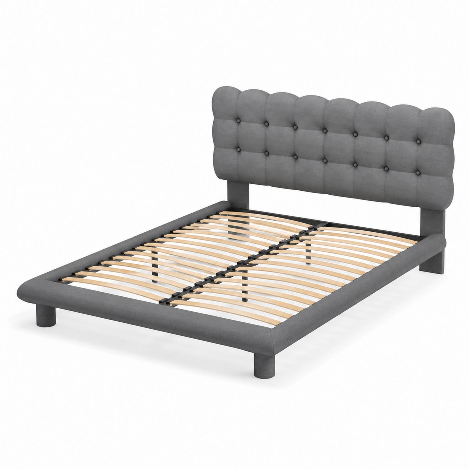 Cama tapizada gris con cabecera acolchada 200x160 cm