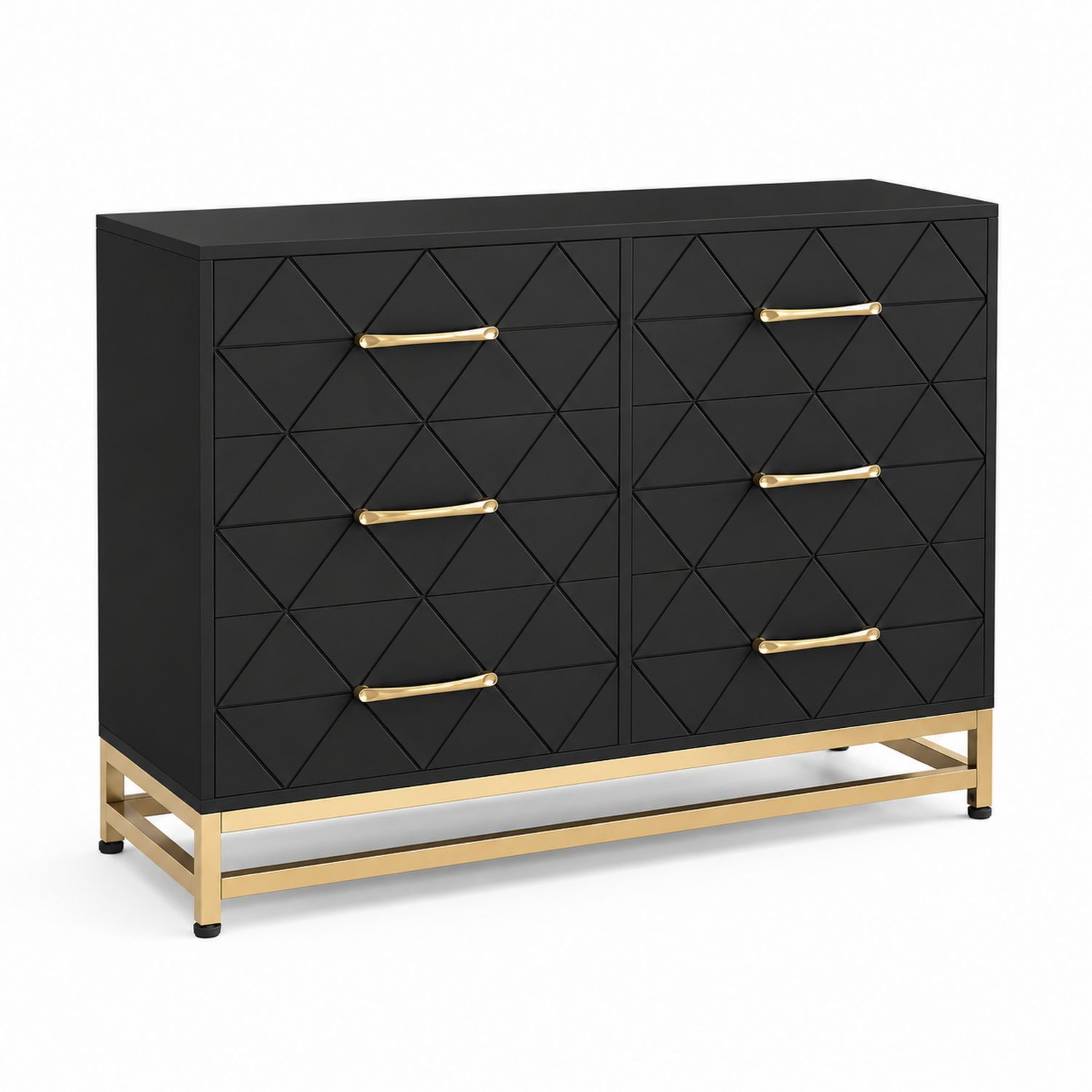 Cómoda de 6 cajones de madera y metal negro con tiradores dorados 120x40x85 cm
