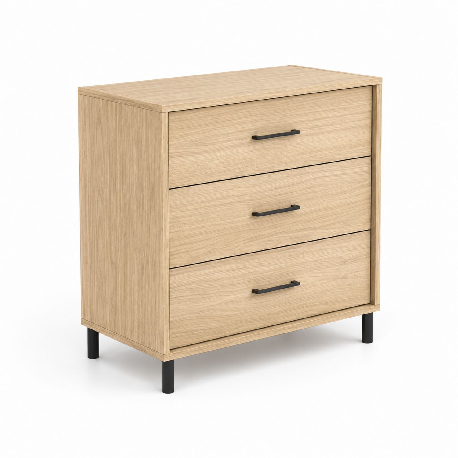 Cómoda de Madera con 3 Cajones y Manijas de Metal Negro