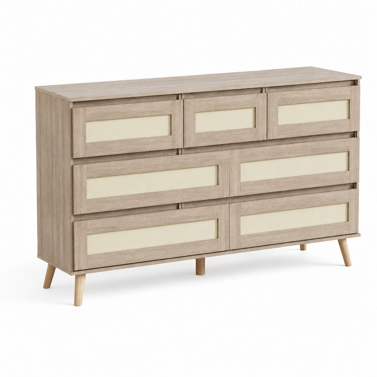 Cajonera de Madera y Tela Beige con 6 Cajones 120x40x80 cm