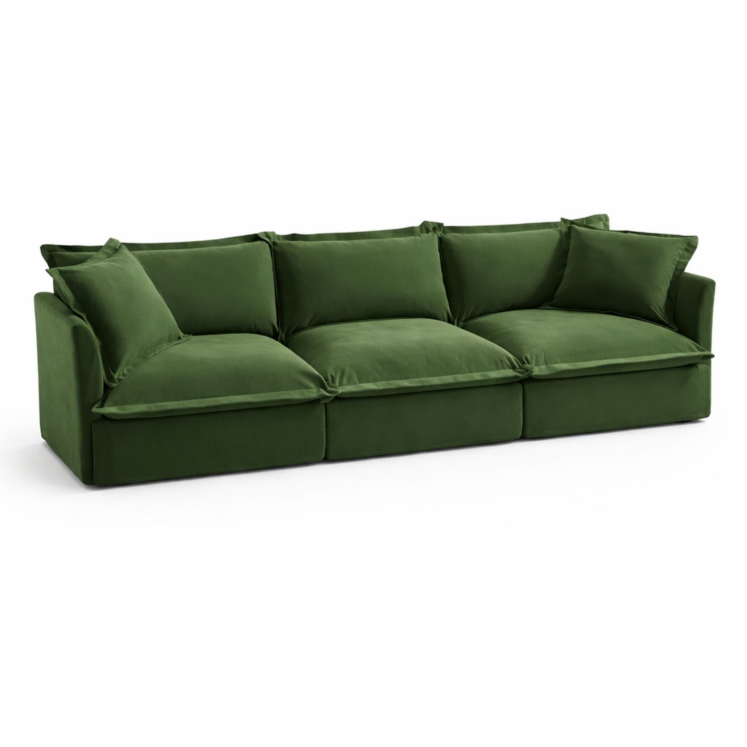 Sofá de terciopelo verde de tres plazas