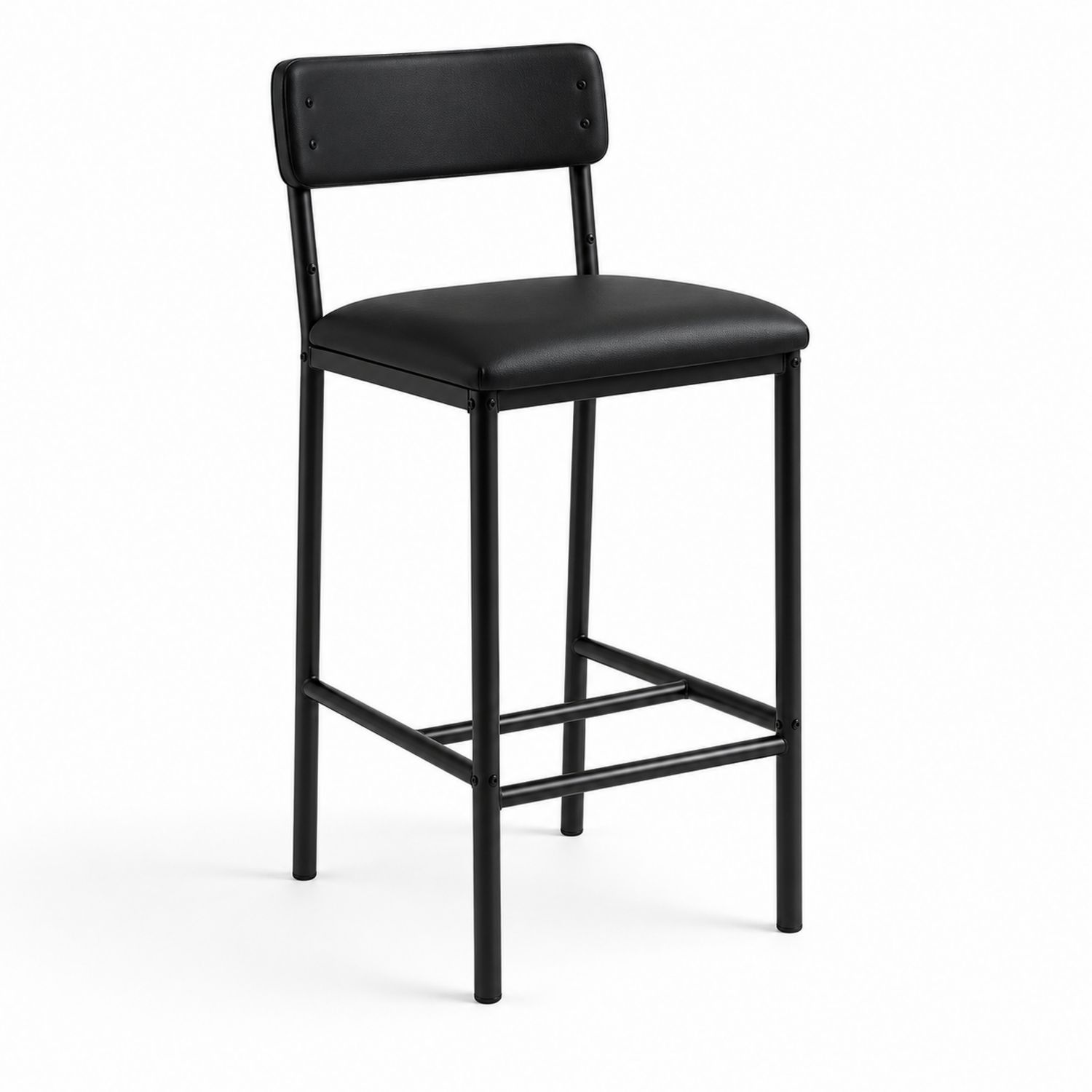 Taburete de Bar Negro con Estructura Metálica y Asiento de PU