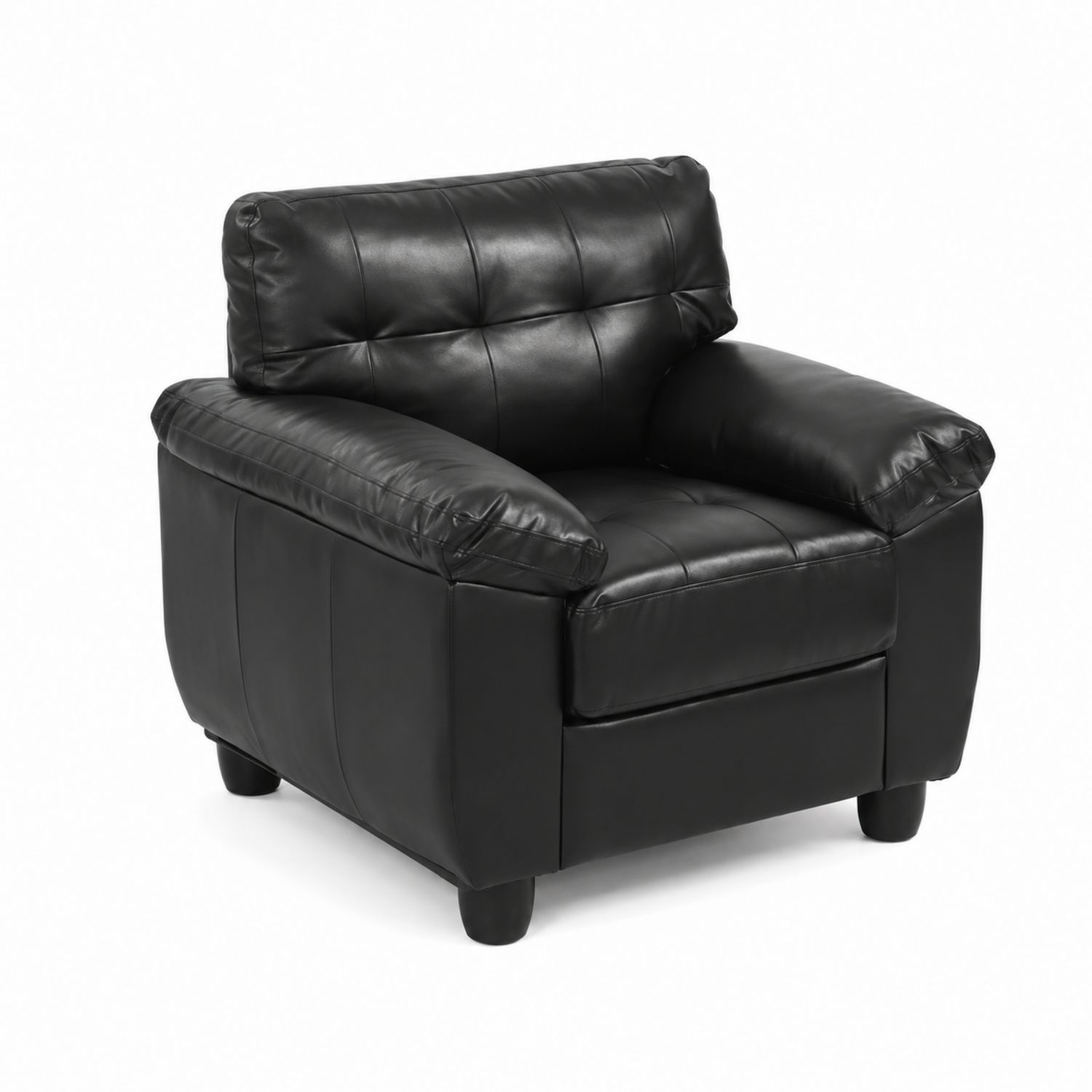 Sillón de cuero sintético negro con patas de plástico