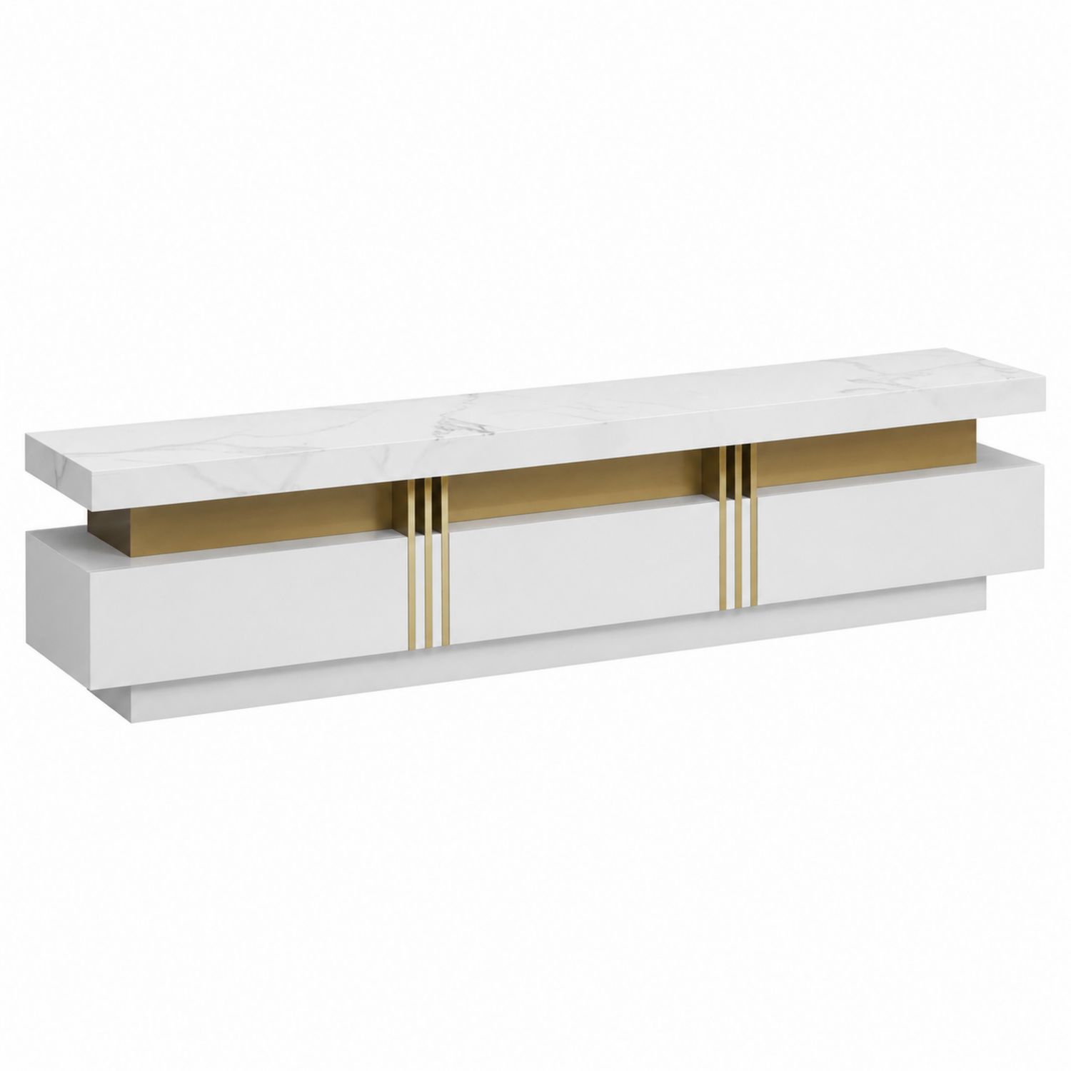 Mueble de TV de Mármol Sintético y Metal Blanco/Dorado 200x40x45 cm