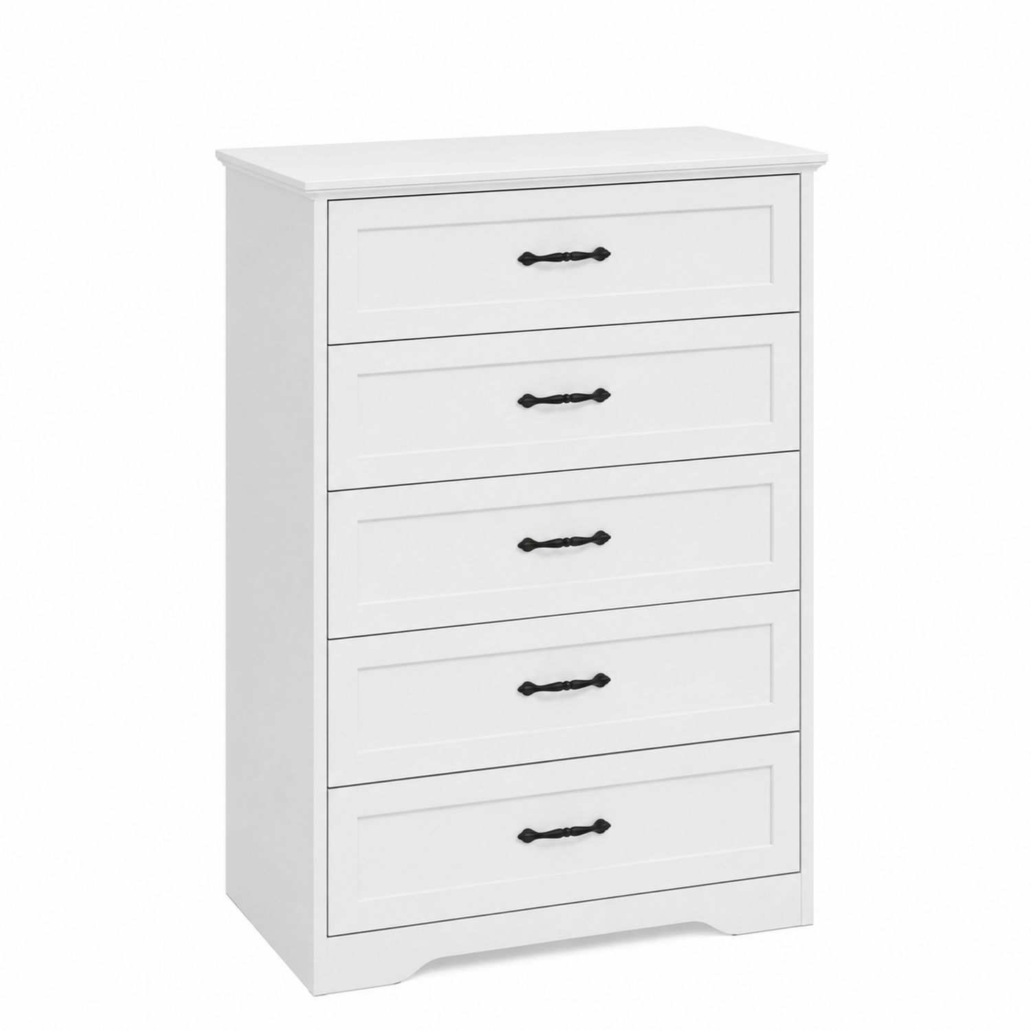 Cajonera de Madera Blanca con 5 Cajones y Tiradores Negros