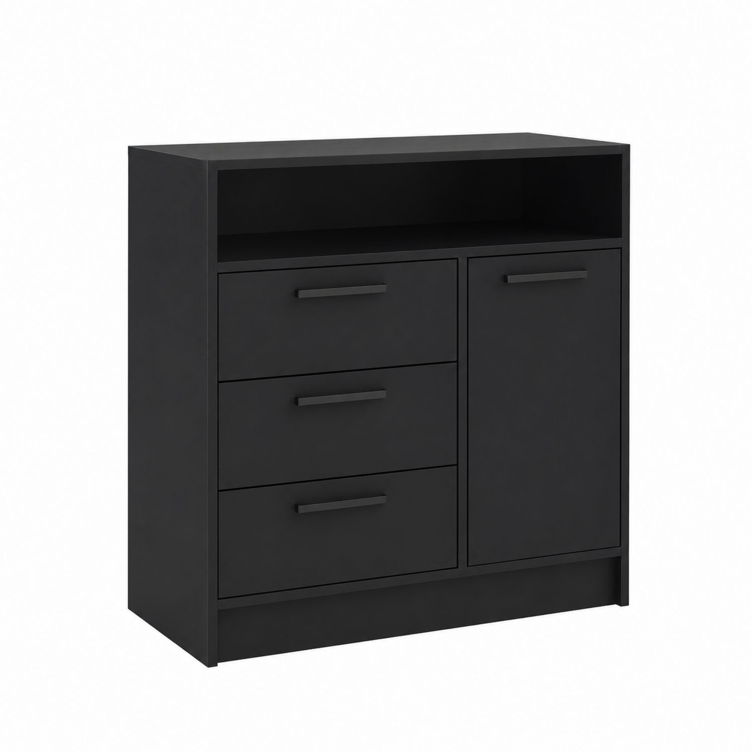 Cómoda de madera con 3 cajones y 1 puerta Negro