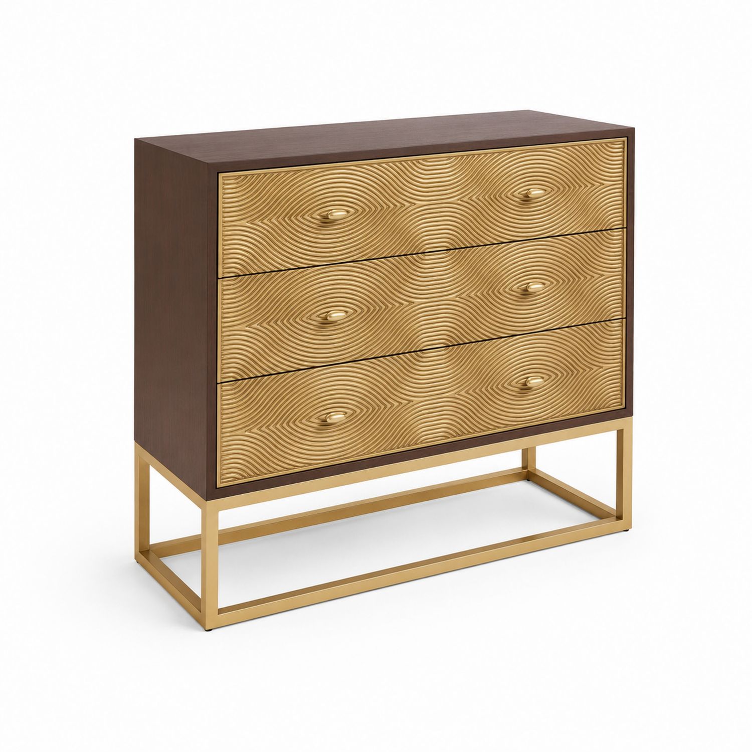 Cómoda de madera y metal con 3 cajones dorados 100x80x40 cm