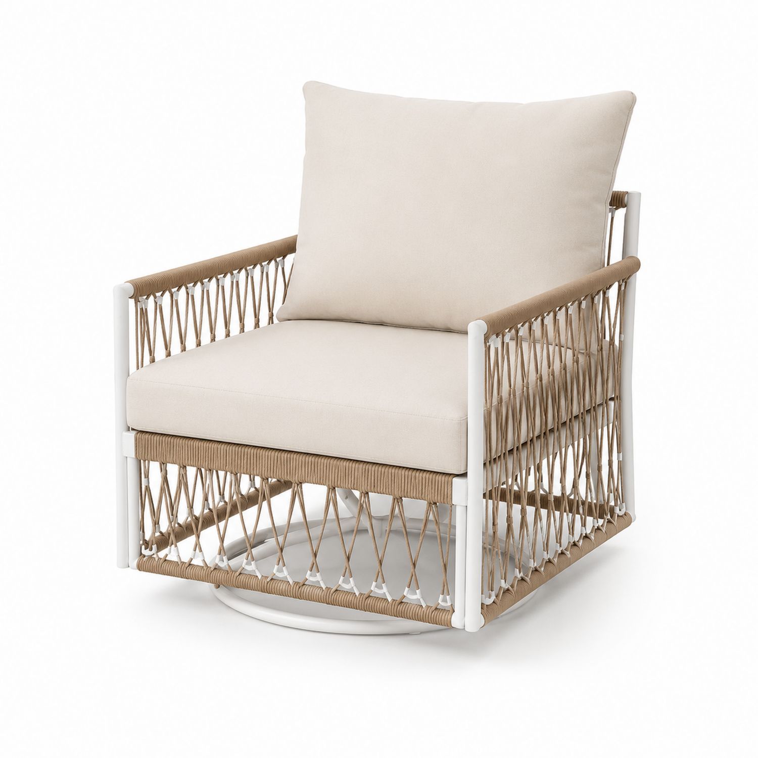 Sillón giratorio de aluminio y cuerda con cojines Beige