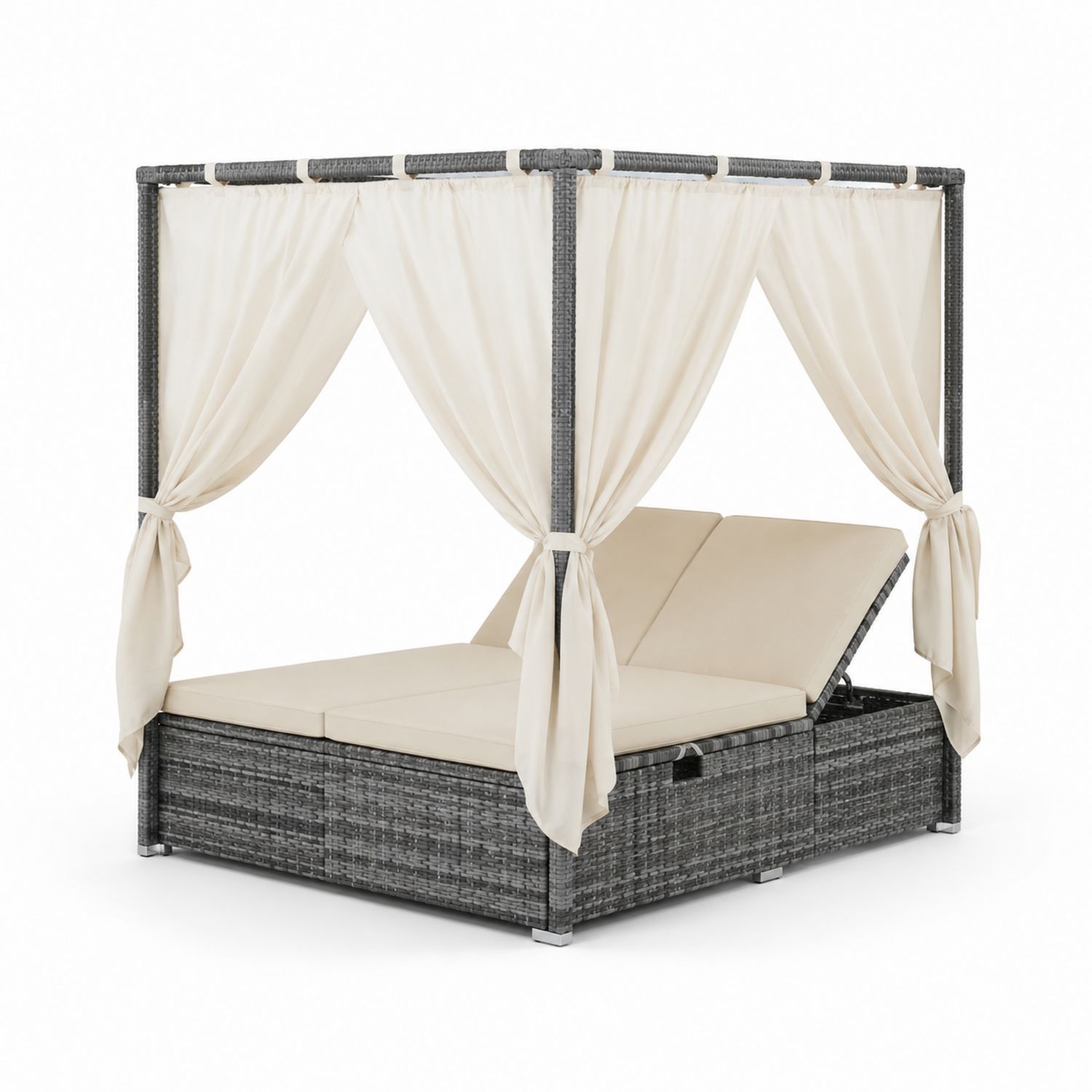 Cama de día de Ratán Sintético con Cortinas Beige 200x180x200 cm