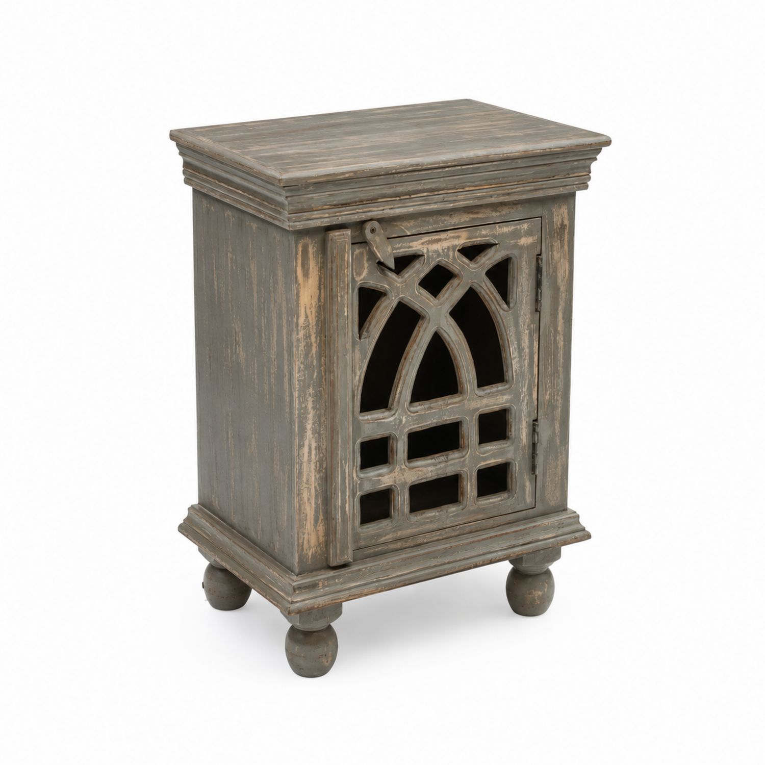 Mesita de Noche de Madera Maciza Gris con Puerta Decorativa