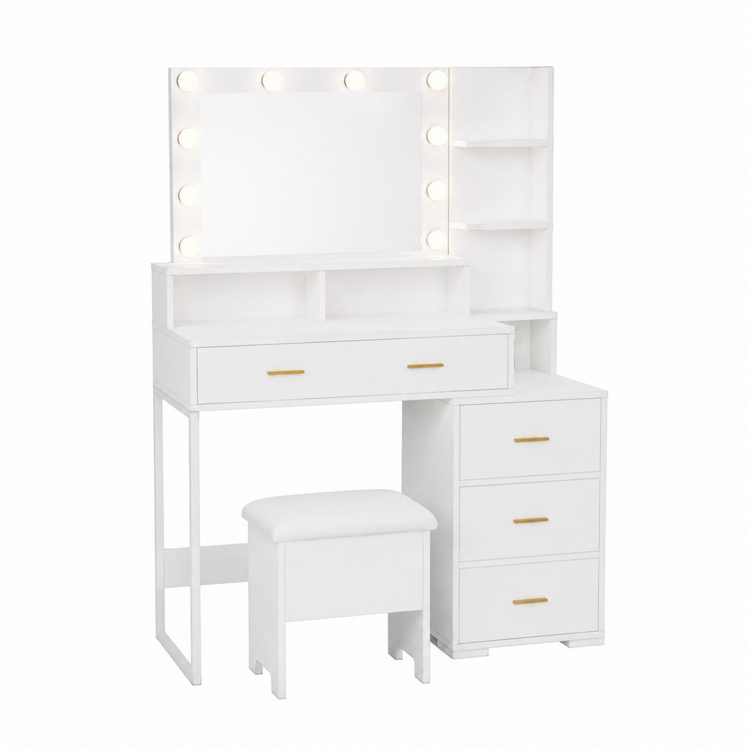 Tocador de Madera con Espejo y Luces LED Blanco