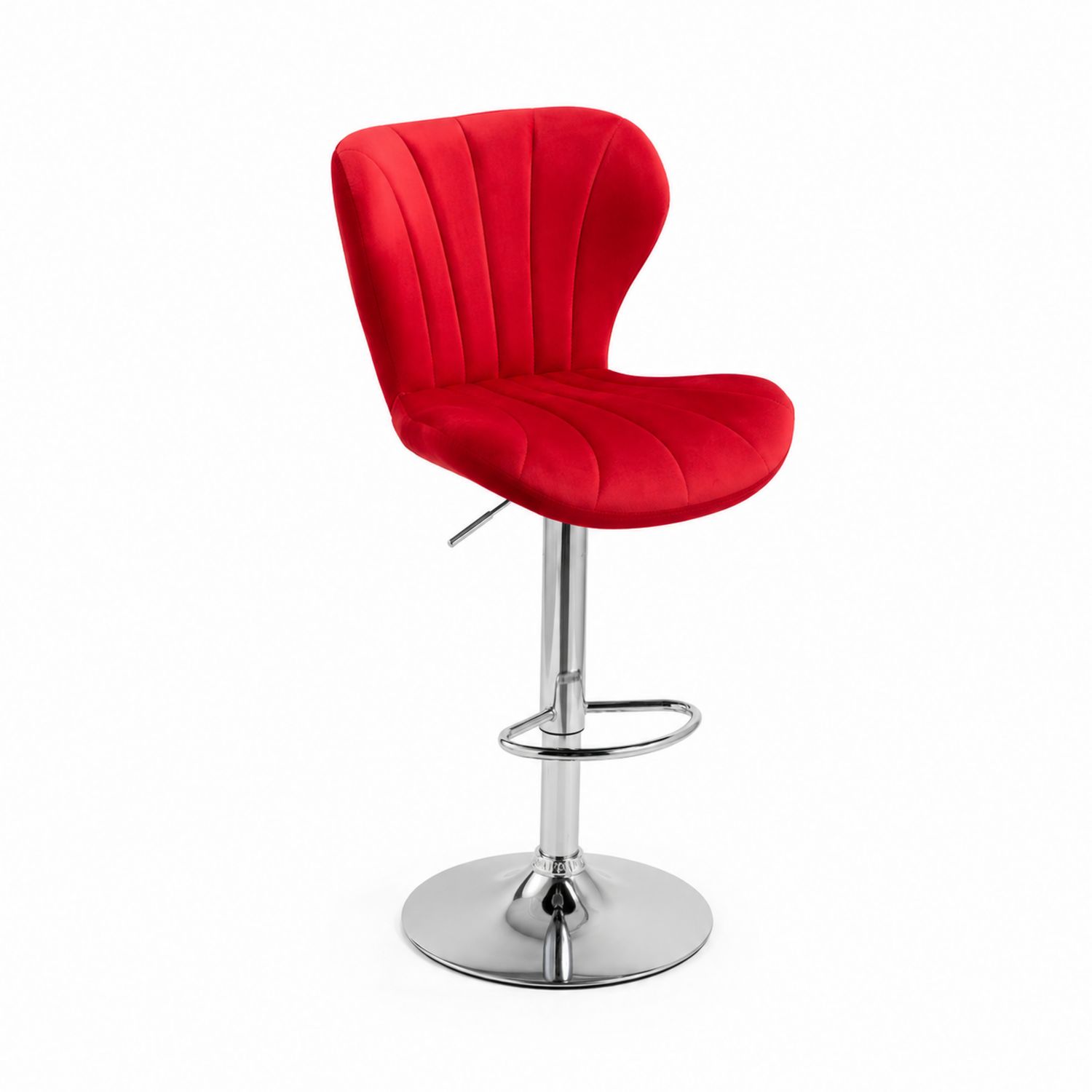Taburete de terciopelo rojo con base de acero cromado