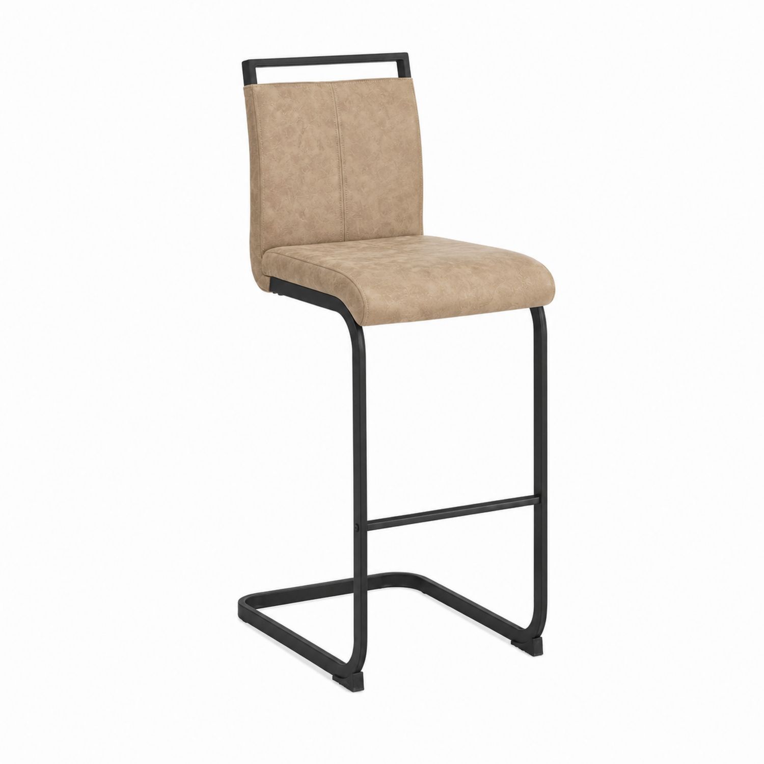 Taburete de cuero sintético marrón con estructura de metal negro
